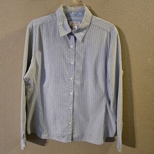 Riders Womens Blue & White Striped Button Up Shirt Size Large 100% Cotton